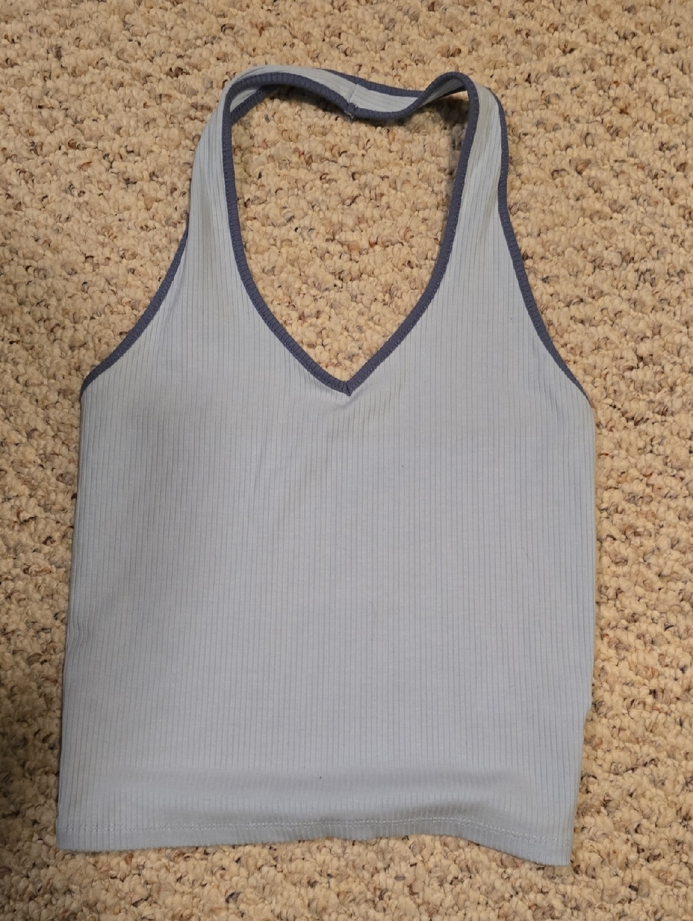 American Eagle Pale Blue Ribbed Tank with Dark Blue Trim